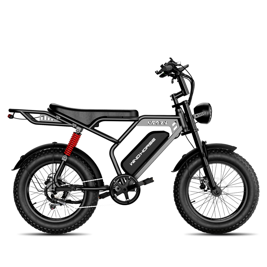WINDHORSE V8 Pro black fat-tire electric bike, side view