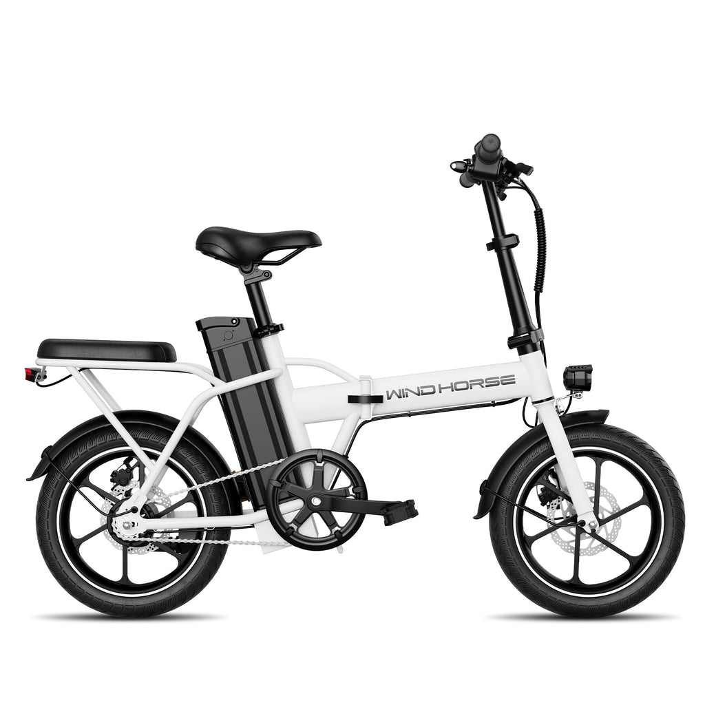WINDHORSE W2A white folding electric bike, side view