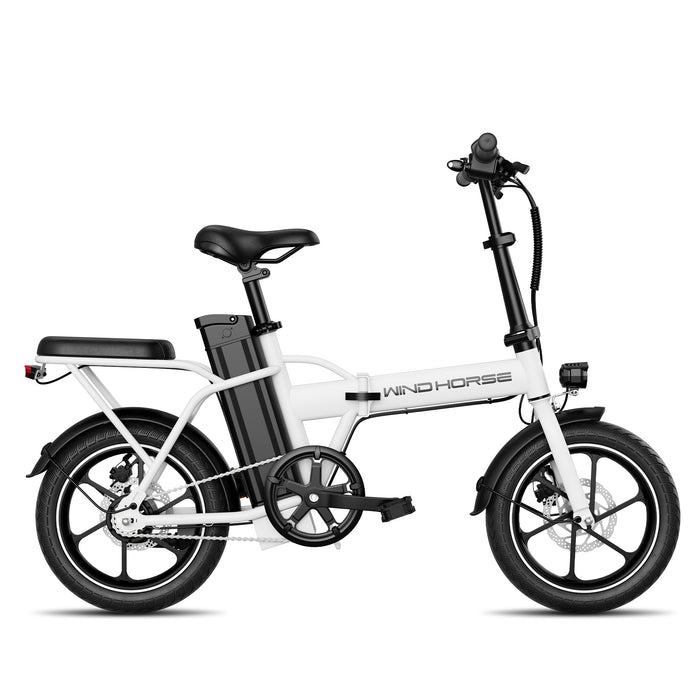WINDHORSE W2A white folding electric bike, side view